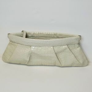 Alfani Genuine Leather Pleated Wristlet Purse Off White Croc-embossed 15" x 6"